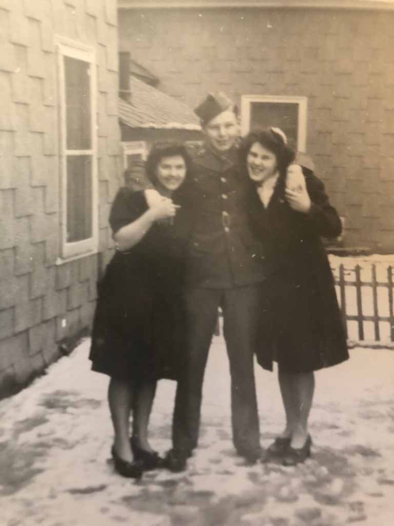 Hansine D'Ambrosio (right) with her sister, Topsy, and brother Victor, before he went into the Service in 1943.