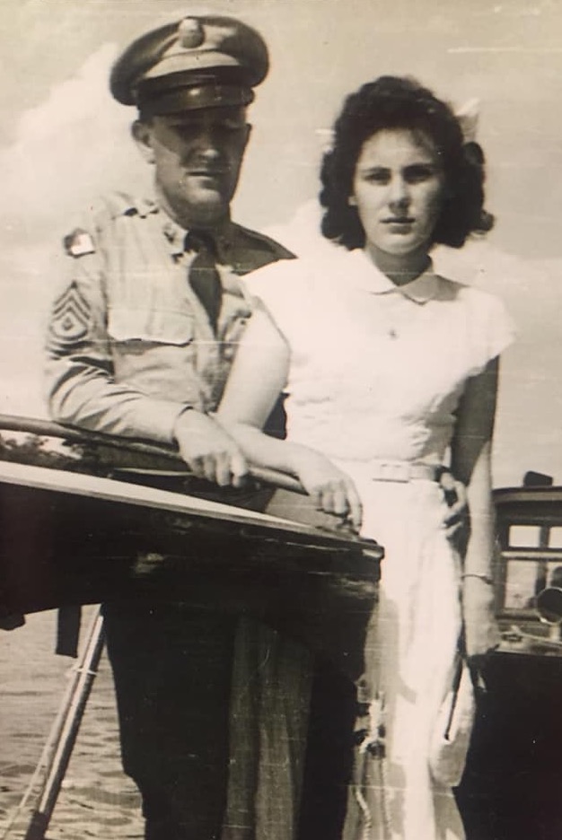 Pat in his National Guard uniform, with his wife Hansine D'Ambrosio